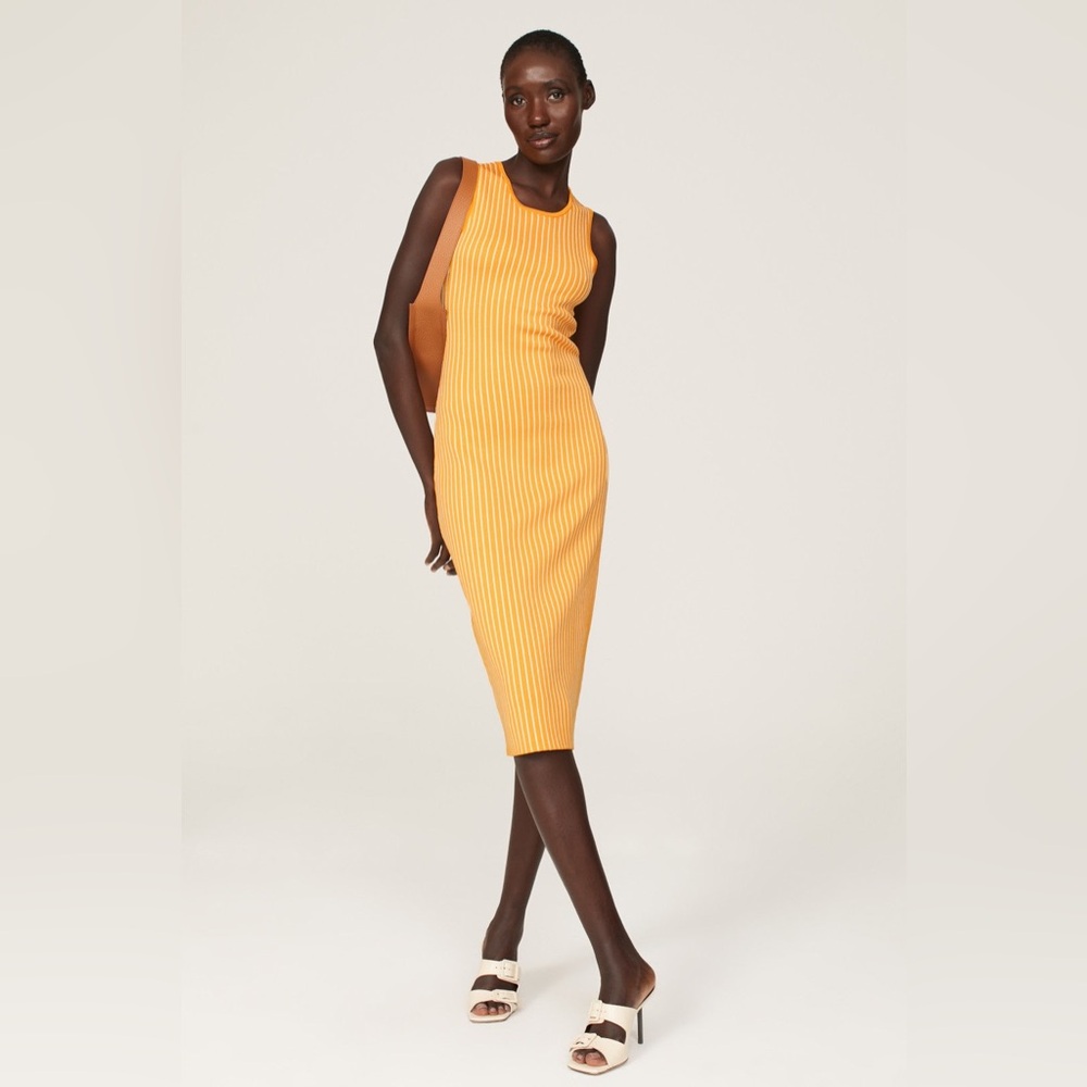 Jason Wu Ribbed Knit Sheath Striped Stretchy Midi Dress Pregnancy Casual, Size L